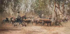 Robert Hagan, Cattle Drive, Oil on Canvas
