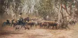 Robert Hagan, Cattle Drive, Oil on Canvas
