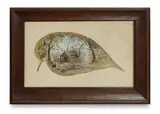 Emma Minnie Boyd, Bush Cottage with Kookaburras, Emu and Robin, Oil on Gum Leaf