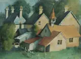 Harold Greenhill, A Sussex Village, 1949, Oil on Board