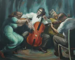 John Santry, The Local Ensemble, Oil on Board