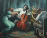John Santry, The Local Ensemble, Oil on Board