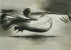 Charles Blackman, Pelican, 1980, Charcoal
