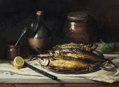 Harley Griffiths, Kippers, 1975, Oil on Canvas on Board