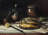 Harley Griffiths, Kippers, 1975, Oil on Canvas on Board