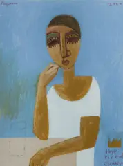 Robert Ryan, The Performer (The Tired Clown), 2000, Mixed Media on Canvas on Board