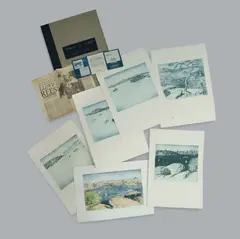 Lloyd Rees, (6), Portfolio of six soft ground etchings, incl. one hand coloured ('Dusk on the Harbour')