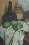 Ivor Hele, Apples and Bottles Still Life