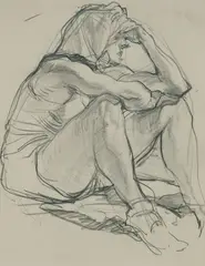 Ivor Hele, Seated Female with Arms on Knees, c.1947-8, Pencil