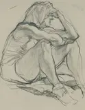 Ivor Hele, Seated Female with Arms on Knees, c.1947-8