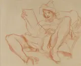 Ivor Hele, Jean Wearing Hat, Reading,' c.1945-7