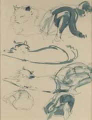Ivor Hele, Cat and Figure Studies, Blue Ink