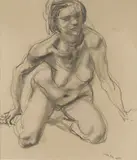 Ivor Hele, Female Nude - Front View, Kneeling Forward