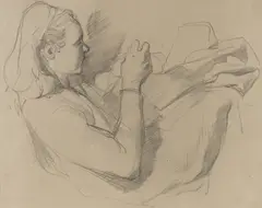Ivor Hele, Jean Seated - Mending,' c.1945-7, Pencil