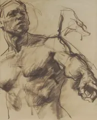 Ivor Hele, Male Torso Pointing, c.1950, Charcoal