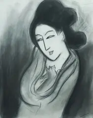 Robert Dickerson, Geisha with a Cat, c.1997, Charcoal