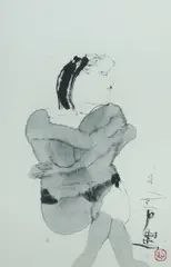 Hu Shi, Man and Woman Hugging, Ink & Wash on Paper