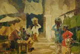 Sujatno Koempoel, Fruit Sellers, Oil on Canvas on Board