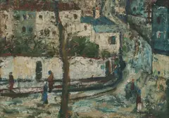 George Lawrence, Street Scene with Figures, Oil on Board