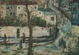 George Lawrence, Street Scene with Figures, Oil on Board