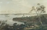 Edward Baker Boulton, View of Sydney and the Harbour from Mossman's Bay, Looking South West, c.1879, Lithograph