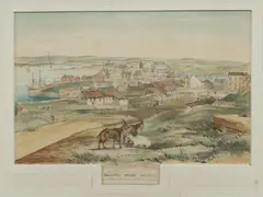 John Skinner Prout, Miller's Point Sydney from the Flagstaff Hill, 1844, Ex Joshua McClelland Print Room, Melbourne (label verso)