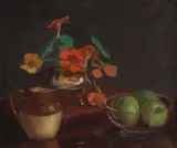 Alessie G Kane, Still Life with Nasturtiums and Apples, Oil on Canvas on Board
