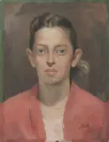 Joshua Smith, Young Lady in Red Jacket, 1957 (possibly the artist's niece), Oil on Board
