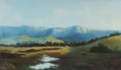 Dwellings at the Foot of Mountain Range by Louis Frank, Oil on Board, sold May 2026