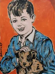 David Bromley, Boy with Dog, Acrylic on Canvas