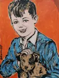 David Bromley, Boy with Dog, Acrylic on Canvas