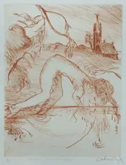 Arthur Boyd, Narcissus under Mistletoe, etching, 9/50