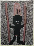 David Downs Jarinyanu, Jakarra Dancing at Yapurno with Pink Witi Poles, 1994, Natural Earth Pigments & Acrylic on Linen