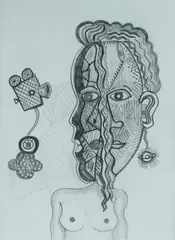 Trevor Nickolls, Girl with Earring, Pencil