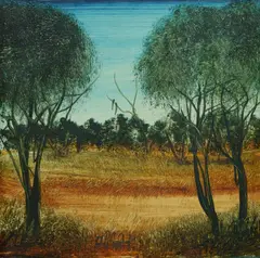 Pro Hart, Bush Scene, Oil on Board