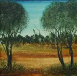 Pro Hart, Bush Scene, Oil on Board