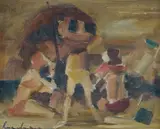 Francis Lymburner, Beach Scene, Oil on Board