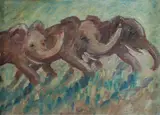 Dora Toovey, Pink Elephants on the Move, Oil on Canvas on Board