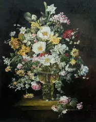 Robert Cox, Glass Goblet and Flowers, Oil on Board