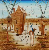 Peter Browne, Mustering the Chooks, Oil on Canvas