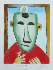 The Smoker by Pro Hart, Colour Etching A/P, sold Mar 2026