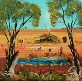 Nick Petali, Oz Outback Settlement, Oil on Board