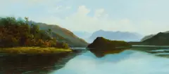New Zealand Lake with View to Mountains by Louis Frank, Oil on Board, sold Mar 2026