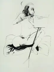 Brett Whiteley, Joel Elenberg Playing the Flute,' c.1975/6, Ink on Paper with Collage
