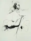 Brett Whiteley, Joel Elenberg Playing the Flute,' c.1975/6, Ink on Paper with Collage