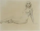 Norman Lindsay, Resting Nude, Pencil & Colour