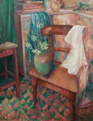Jean Appleton, Studio with Red Chair, Oil on Board
