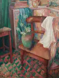 Jean Appleton, Studio with Red Chair, Oil on Board