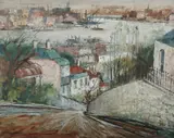 George Lawrence, View to the City, Sydney Harbour, 1962, Oil on Board