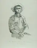 Russell Drysdale, Portrait of a Stockman, 1961, Ink & Wash